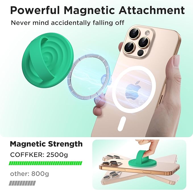 Magnetic Phone Grip Ring Holder, Liquid Silicone Magnet Cell Phone Grip Finger Loop, Compatible with Magsafe, Back of Phone for iPhone 17/16/15/14/13/12 Series, Emerald Green