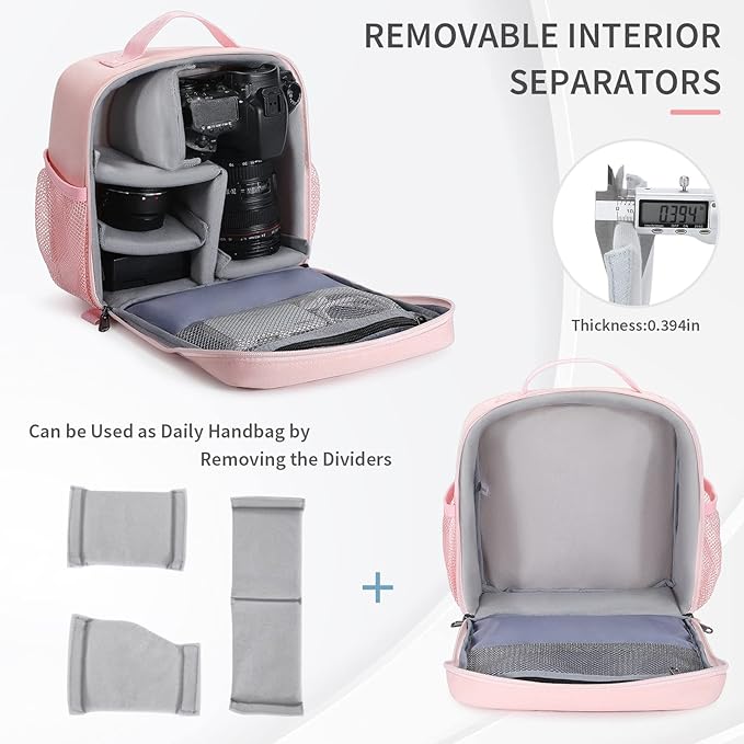 BAIGIO Camera Bag Insert Handbag Inner Case Large Capacity Small Camera Insert Bag Shockproof and Water-resistant DSLR SLR Foldable Protective Camera Organizer Cube Padded Camera Bag Pink