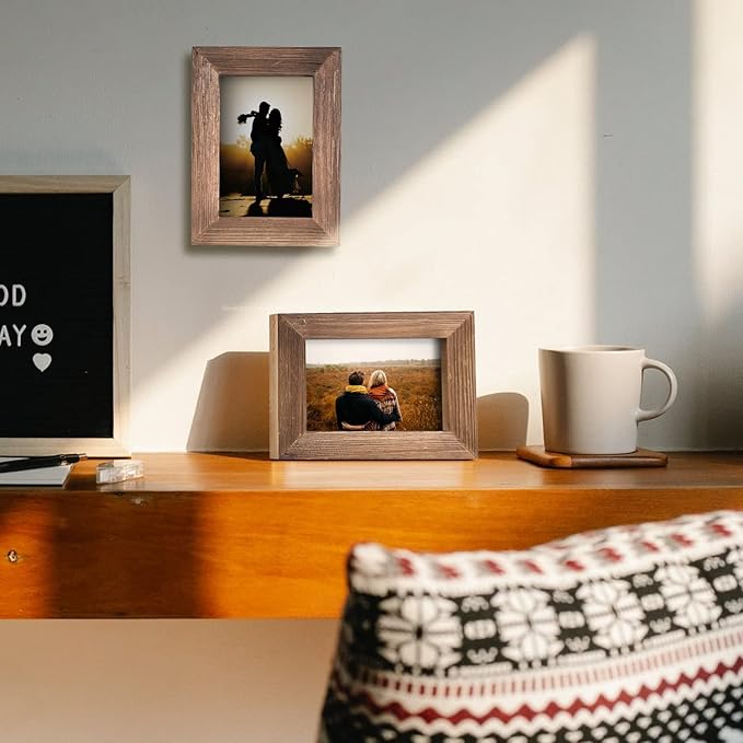 OKSQW Wood Picture Frame 4 x 6 Brown Retro Photo Frames with Real Glass Solid Wooden Photo Frame Standing for Tabletop Hanging Wall Farmhouse Home Desk Office Decor Handmade Family Picture Frame Gift