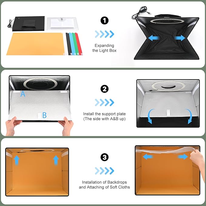 Lightdow 16"x12"x12" Photo Studio Light Box Photography with 120 LEDs (CRI>95), 6 Backdrops - Portable/Dimmable/Versatile Folding Shooting Tents for Toys/Jewelry/Watches/Cosmetics Photography