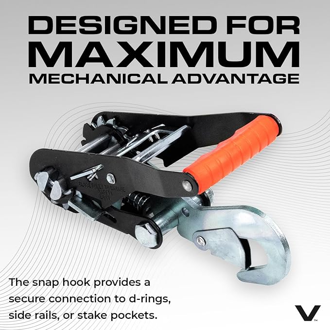 VULCAN Car Tie Down with Snap Hooks - Lasso Style - 2 Inch x 96 Inch, 4 Pack - Silver Series - 3,300 Pound Safe Working Load