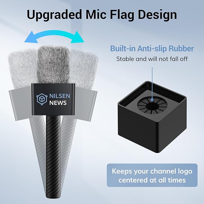 TONOR Wireless Mic Handle Compatible with DJI, RODE, Hollyland, Adjustable length Microphone Stand for ALL Lavalier Mic, Channel Flag Box, Rubber Grip, Wind Muff for Vlog, Reports, Interview, TP40
