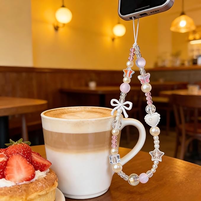 Beaded Camera Wrist Strap Cute Digital Camera Charm Lanyard Phone Charms Strap Beaded Camera Chain for Phone Bag Keychain