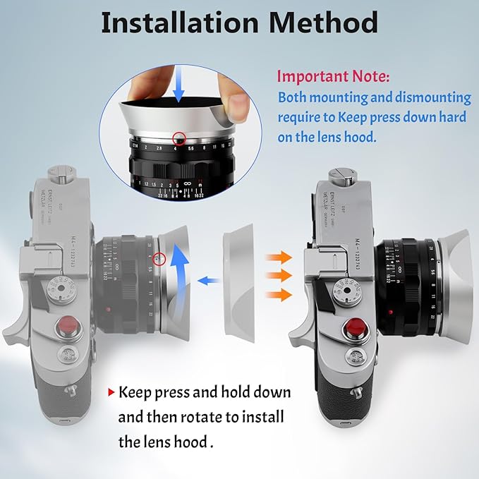 Haoge Metal Square Bayonet Lens Hood for Voigtlander Nokton Aspherical ASPH 40mm f1.2 VM,35mm f/1.2 I II III VM, 50mm f1.2 VM Leica M-Mount Lens Replaces LH-8 Shade LH-VM35MS Silver