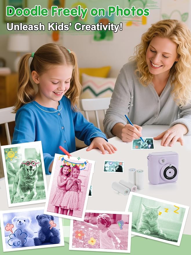 3-Color Kids Camera Paper Roll Refill - Compatible with Most Instant Print Camera, HD Photo Printer Paper for Kids Aged 4 5 6 7 8 9 10 Boys Girls Birthday Gifts (12 Rolls)