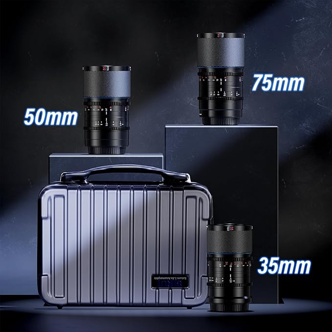 SIRUI Saturn 35mm, 50mm, 75mm T2.9 1.6X Full Frame Carbon Fiber Anamorphic Lens, Cine Lens for E Mount Cameras, Less Than 500g (Blue Flare)