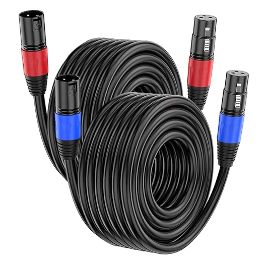 XLR Cable 25ft 2 Packs - Premium Balanced Microphone Cable with 3-Pin XLR Male to Female Mic Speaker Cable, Black, Pure Copper and Plated Conductors, PVC Jacket
