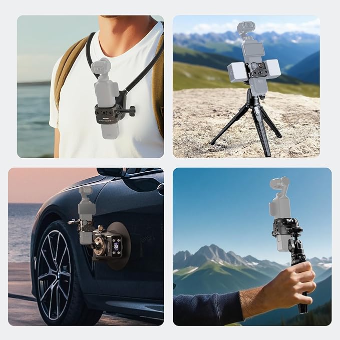NEEWER Pocket 3 Cage & Action Camera Adapter Compatible with DJI Osmo Pocket 3 and Action 2 Magnetic Mount, Aluminum Alloy Rig with 1/4" Thread and Cold Shoe for Extension Accessories, AC009 Pro