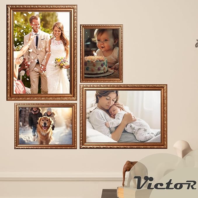 VictoR Picture Frame Chagall 4x6 Brown Gold - Vintage Picture Frames with Shutterproof Acrylic Glass - 4 x 6 Photo Frame - Brown Picture Frames - Antique