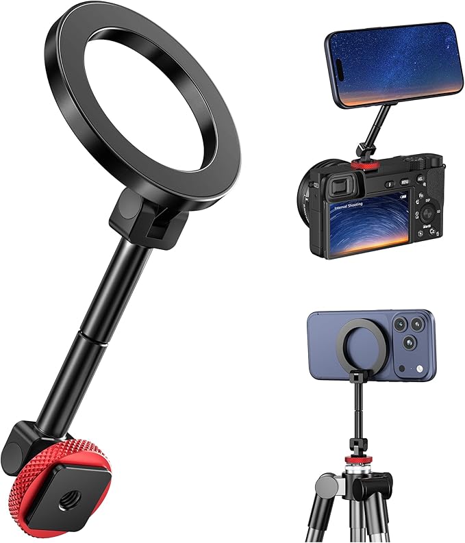 Itramax Magnetic Phone Tripod Mount,360° Rotatable Mag/safe Cold Shoe Tripod Phone Adapter Holder with 1/4" Threaded Hole for iPhone 17 Pro Max 16 15 Plus 14 13 12,Samsung,Canon Nikon Sony DSLR Camera