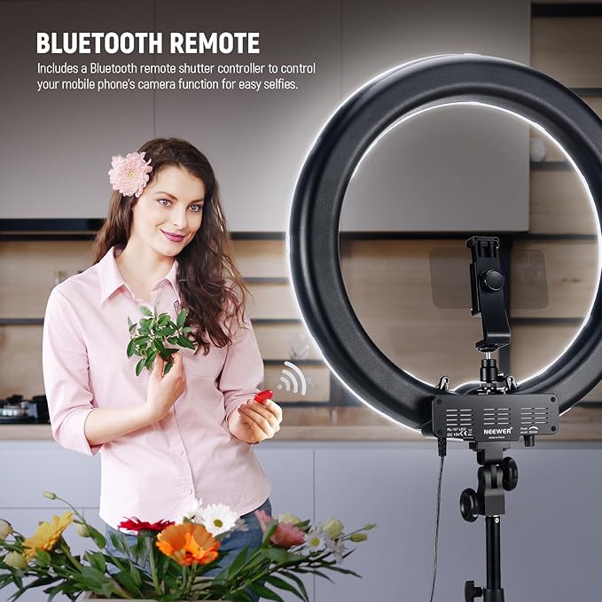 NEEWER 18" Ring Light, 58W 5500lx 5600K Dimmable CRI95 240 LEDs, Lighting with Cold Shoe Bi Color Filters Carry Bag Phone Holder for iPhone Selfie Makeup Studio Photography Video Recording, RL-18