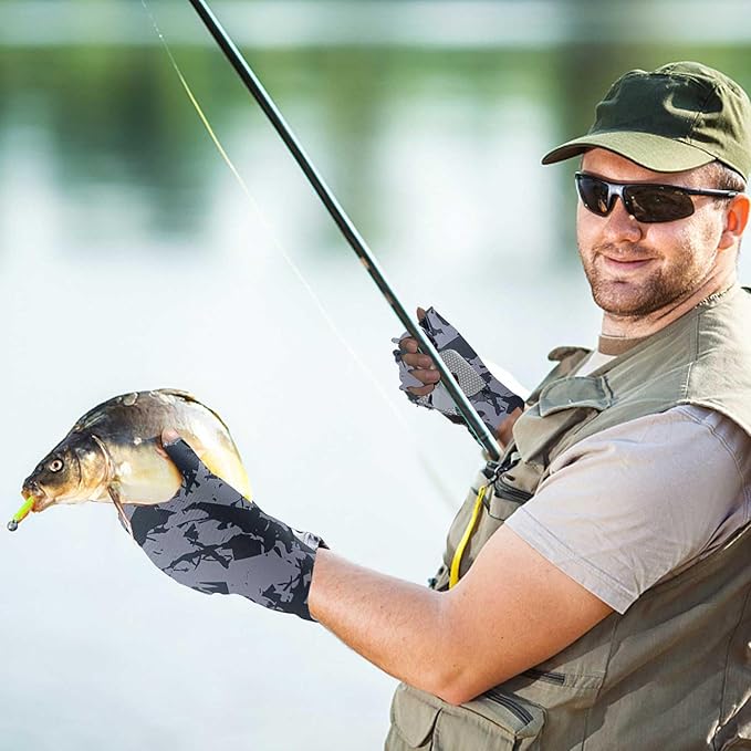 CHSMONB Fishing Gloves UPF50+ Sun Gloves, UV Protection Fingerless Gloves Men Women for Fishing, Kayaking, Rowing, Paddling, Canoeing, Hunting