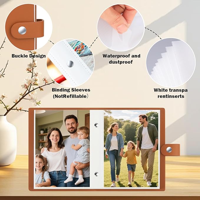 2 Pack Small Photo Album 5x7 Holds 52 Pictures Leather Cover 5 x 7 Album Mini Picture Book Acid Free Inner Pages Portable Albums Book for Wedding Family Boys Girls Art Work(Brown)