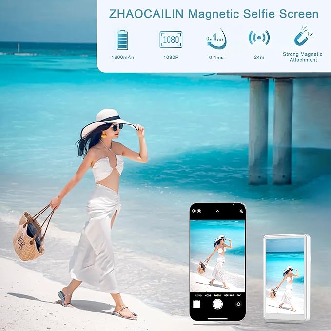 Vlog Selfie Monitor Screen for iPhone & Android,1080P Wireless Recording Magnetic Back Camera Selfie Monitor with Bluetooth Remote Control, Rear Camera Screen for YouTube TikTok live streaming