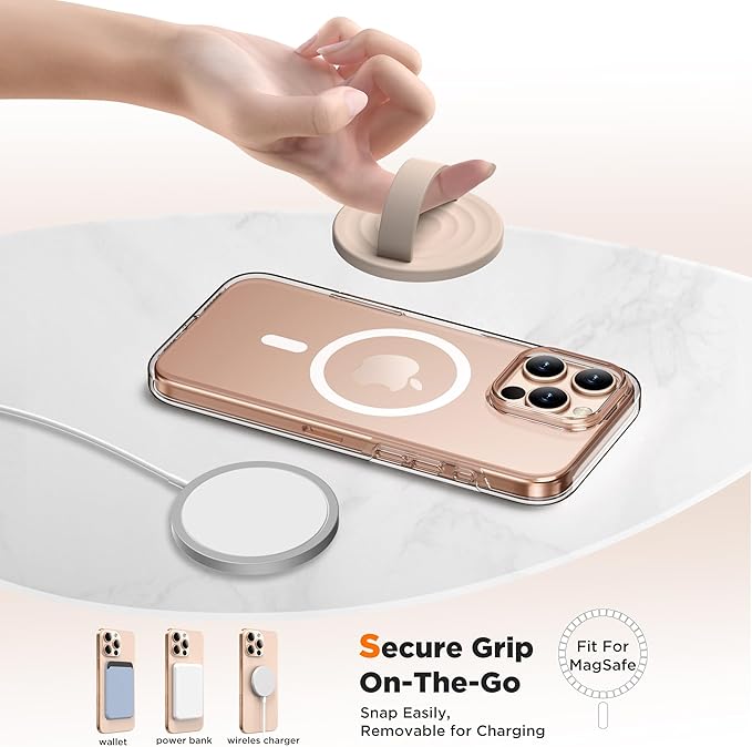 Magnetic Phone Grip Ring Holder, Liquid Silicone Magnet Cell Phone Grip Finger Loop, Compatible with Magsafe, Back of Phone for iPhone 17/16/15/14/13/12 Series, Oat