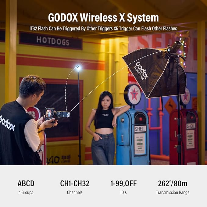 GODOX IT32 F GN18 TTL Flash & X5F Flash Trigger for Fuji 2-in-1 HSS Rotatable Flash Head and Touchscreen 2.4GHz X System with LED Modeling Lamp,Magnetic Filter,White Diffuser and Build-in Reflector