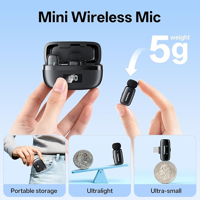 Mini Wireless Lavalier Microphone for iPhone ipad Android, Noise Reduction and Mute, 33h Charging Case, AI Voice Changer, 131FT Range, Mini Lapel Mic for Video Recording, Vlogging, YouTube