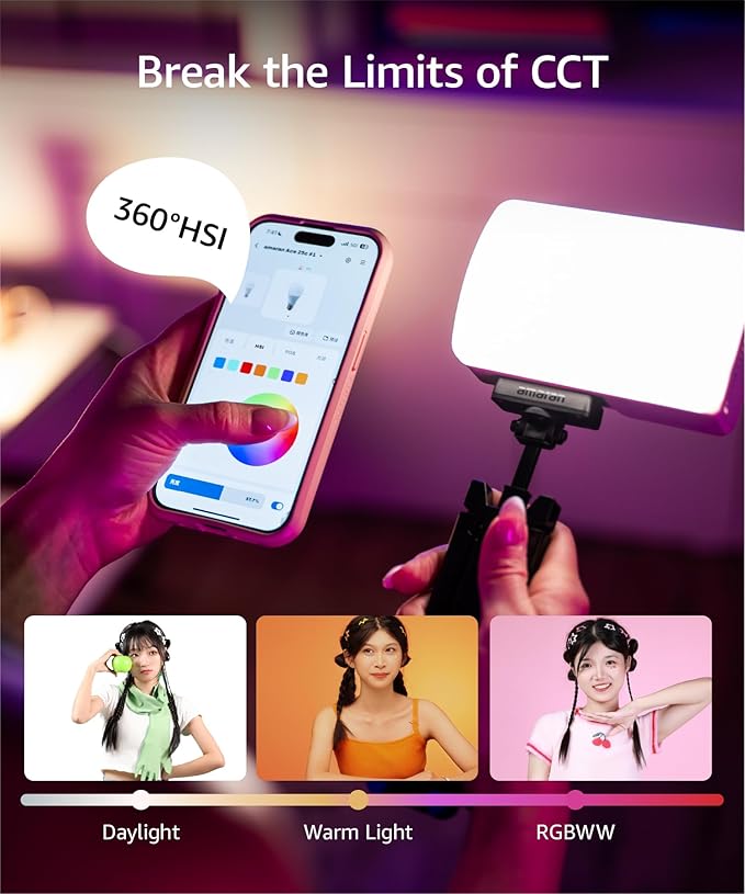 amaran Ace 25c Kit RGB Pocket LED Light,Boost Mode to 32W Mini On Camera Video Light,2300K~10000K Support Magnetic Attraction and App Control with Carrying Case,Mini Tripod,Grid (Silver)
