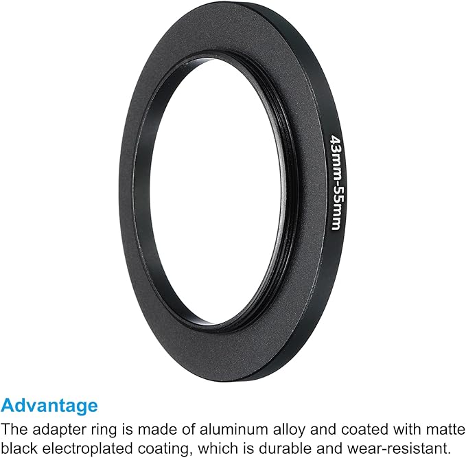 PATIKIL 43mm-55mm Metal Step Up Ring, 2 Pack Camera Lens Filter Adapter Ring Aluminum Filter Adapter Ring for Camera Lenses Hood, Black