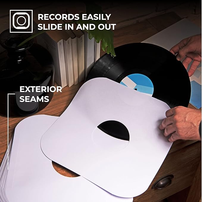 Big Fudge 12" Vinyl Record Sleeves - Inner Sleeves 50 Pack - Heavyweight Acid Free Paper Vinyl Covers - Accessories Protect LP Albums from Dust, Dirt & Scratches