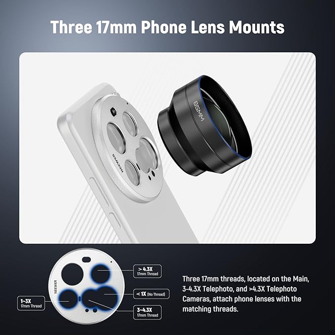 NEEWER 15 Ultra Lens Backplate, Aluminum Alloy 17mm Thread Phone Lens Adapter Holder for Main & Telephoto Cameras, Compatible with Xiaomi 15 Ultra Original Phone Case, PA111 (Silver)