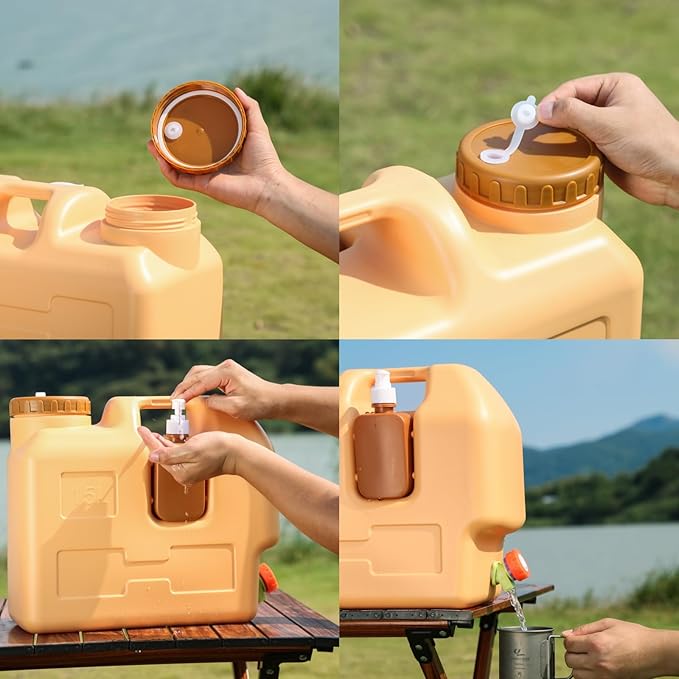 4 Gallon Water Container with Spigot, Portable Water Jug with Hand Sanitizer Bottle, No Leakage Camping Bucket, BPA Free Emergency Water Storage Tank for Camping, Outdoor Hiking, Picnic