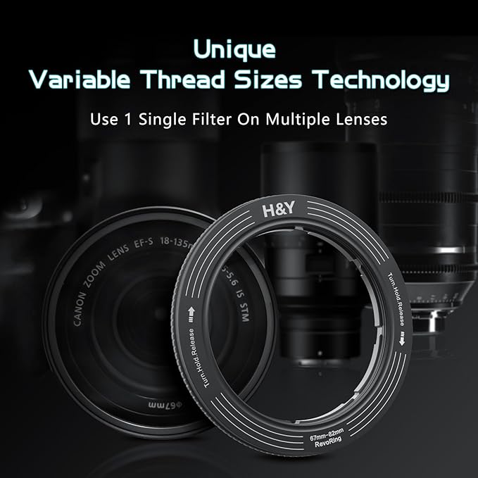 H&Y RevoRing Adjustable Step Up Ring 67-82mm to 82mm, Variable Lens Filter Adapter Ring, Universal Stepping System fits 67 72 77 82mm, Titanium Gray