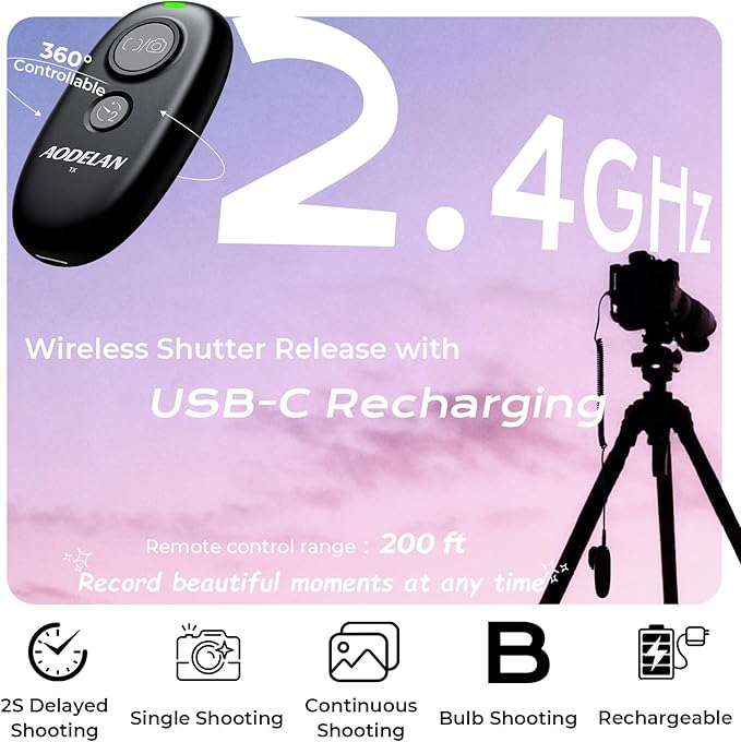 Upgraded USB-C Rechargeable Wireless Remote Control,AODELAN Camera Shutter Release Compatible with Panasonic S5IIX, BS1H, GH6, GH5II, GH4, GH3, FZ1000II, FZ2500, FZ300
