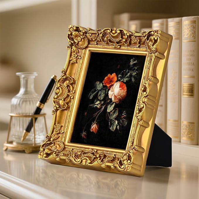 8X10 Vintage Picture Frame, Ornate Gold Baroque Antique Style with Glass Front, 8 X 10 Photo Frame for Tabletop Wall Hanging Display