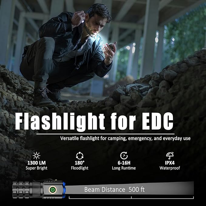 2-Pack Portable LED Mini Flashlight, Rechargeable EDC Small Pocket Flashlight 6 Lighting Modes w/Magnet Clip Waterproof for Camping Hiking Night Walking Running Outdoor Emergency