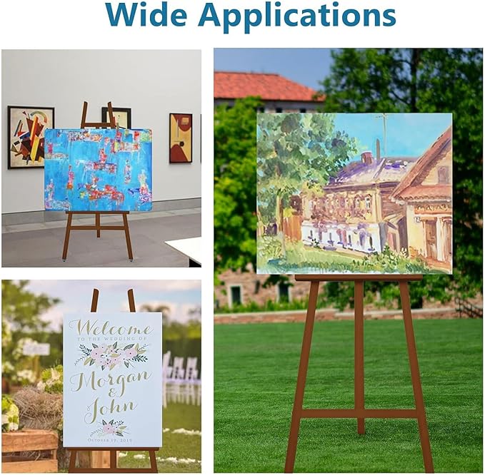 Somime A - Frame Wooden Display Easel with Wheels - Adjustable Lyre Beechwood Studio Easel Stand Holding Canvas Up to 90", Inclinable Artist Floor Painting Easel for Artwork Painting, Brown