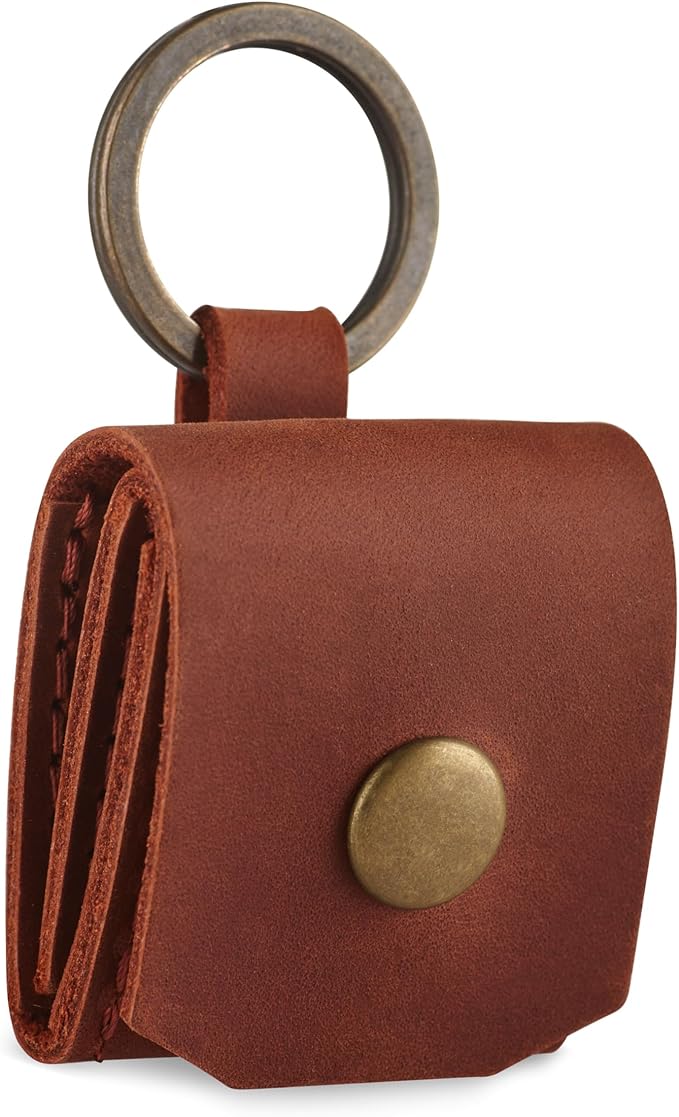 Leather SD Card Holder Keychain, SD Card Case Key Fob, Micro SD Card Holder Organizer, SD Card Storage Case, Memory Card Case Cover, Travel Memory Card Case (Cognac)