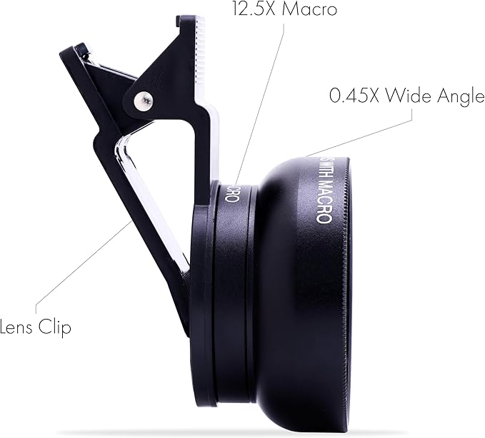 LensXpert® Universal 2-in-1 Cell Phone Camera Lens Kit: 0.45X Super Wide Angle & 12.5X Macro Lens, Clip-On Attachment for iPhone, Samsung, Android Smartphones – Capture Stunning Photos Anywhere