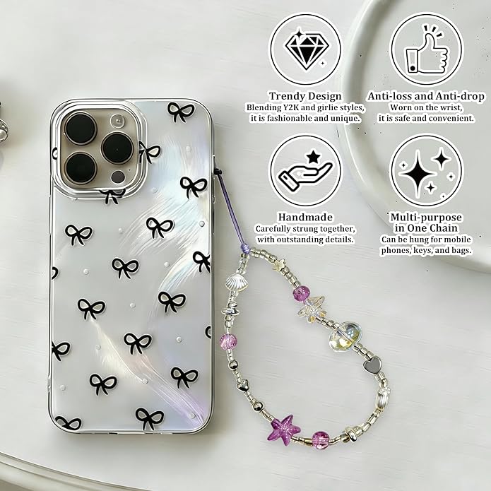 Beaded Camera Wrist Strap, Phone Wristlet Charm Lanyard, Cute Digital Camera Charm Lanyard,Strap Beaded Camera Chain for Phone Bag Keychain Accessories