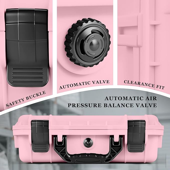 Relaxweex 1 Pcs 16.3 x 12.4 x 6.5 Inch Waterproof Hard Case with DIY Customizable Foam Insert Portable Protective Case with Knife for Camera Drones Equipments Tools Test Instruments (Pink)