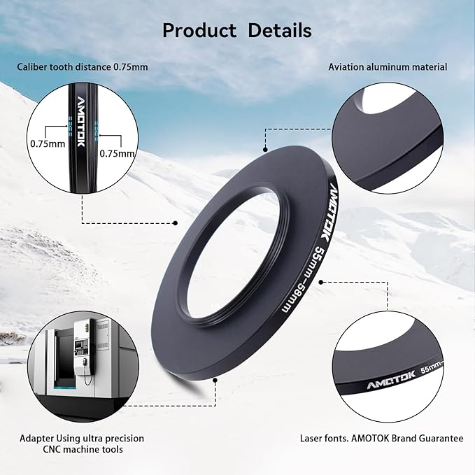 55mm Lens to 58mm Camera Lens Adapter,55mm to 58mm Filter Step-Up Adapter Ring,Compatible All 58mm Filter Accessory