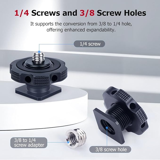 Cold Shoe Adapter with Dual 1/4 & 3/8 Screw Mount – Aluminum Alloy Camera Mount for Tripod, Microphone, LED Light, DSLR – Anti-Scratch Quick Release (62049)