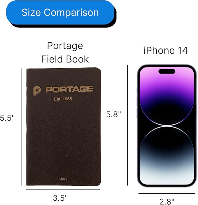 Portage Small Dot Grid Notebook- Notepad for Field Notes, Black Dot Grid Small Sketch Book, Pocket Notebook Journal for Taking Notes in the Field – 3.5 x 5.5 Inches, 64 Pages, (Pack of 6)