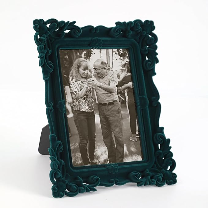 Vintage Picture Frame 5x7, Green Ornate Frame for Family Photos Art Prints Drawings, 5 by 7 Victorian Decorative Frames with Real Glass and Stand, Gallery Home Office Decor (Green)