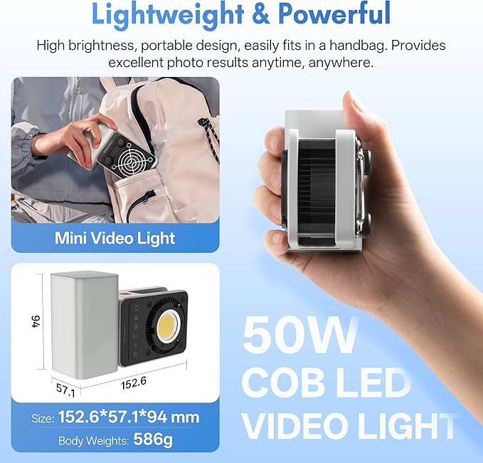 ZHIYUN CINEPEER CX50 [Official] 50W LED Video Light, 2700K-6500K Portable Camera Light, TLCI/CRI96+, APP Control with Battery, COB Continuous Output Lighting for Video & Location Shooting (Bi-Color)