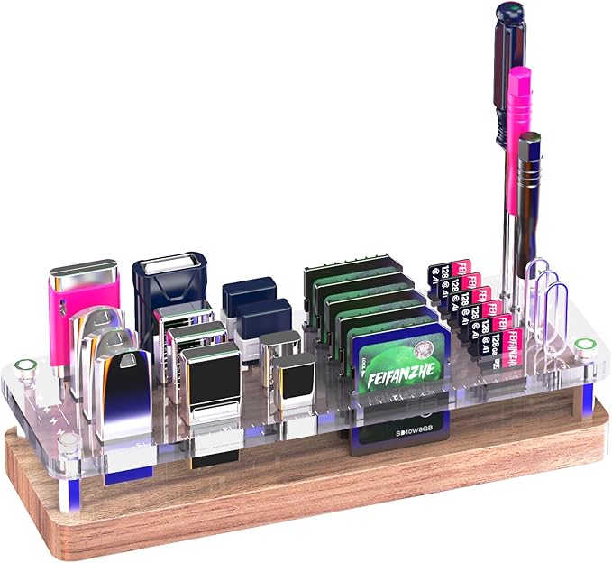 FEIFANZHE 29 Slot Wooden Memory Card Case and USB Drive Organizer with Screwdriver and SIM Card Ejector - F02MY