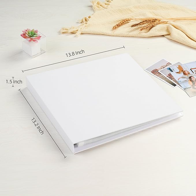 Mublalbum 12x12 Inch Large 3 Ring DIY Scrapbook Photo Album with 40 Plastic Sleeves 80 Pages Linen Cover Folder Binder for Baby Travel Wedding Couple Anniversary and DIY Projects (White)