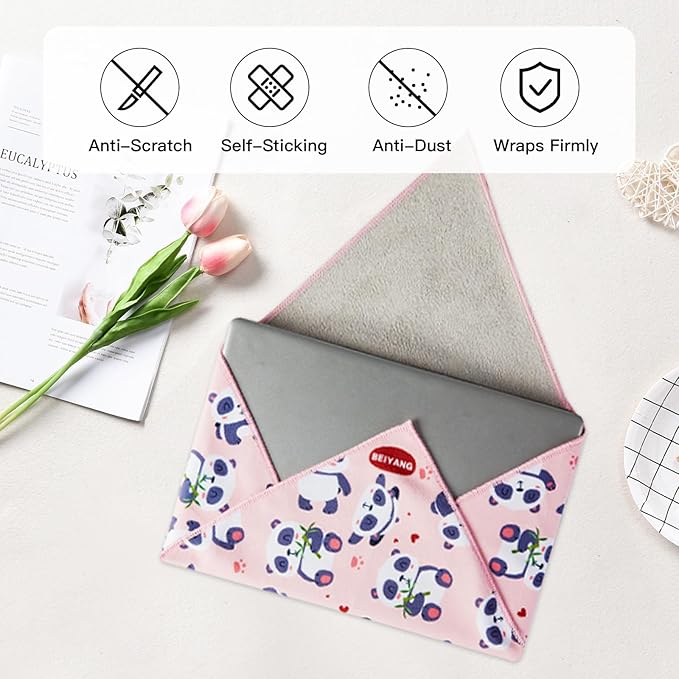 Camera Protective Wrap, Lens Protector Wrapper, 22 x 22 Inch Pink Panda Pattern Magic Self-Adhesive Cloth for Camera/Lens/Phone/DSLR/Laptop/Accessories, Anti Scratch Equipment Wrap Storage Pouch