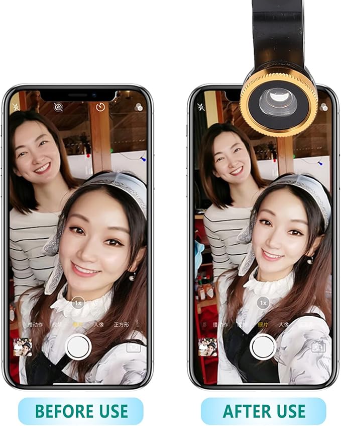 3-in-1 Fisheye Wide Angle Macro Camera Lens Kit for Smartphone, Clip-on Phone Lens Attachment, Gold Color, Compatible with Mobile Phones for Landscape and Selfie Photography