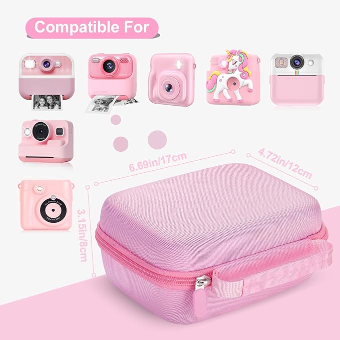 Hikkon Camera Case Compatible for ESOXOFFORE/Upgrade/Dylanto/Yehtta/HiMont/CAMCLID Kids Instant Print Camera Toy,Portable Digital Camera Storage Holder Organizer Bag (Case Only) - Pink