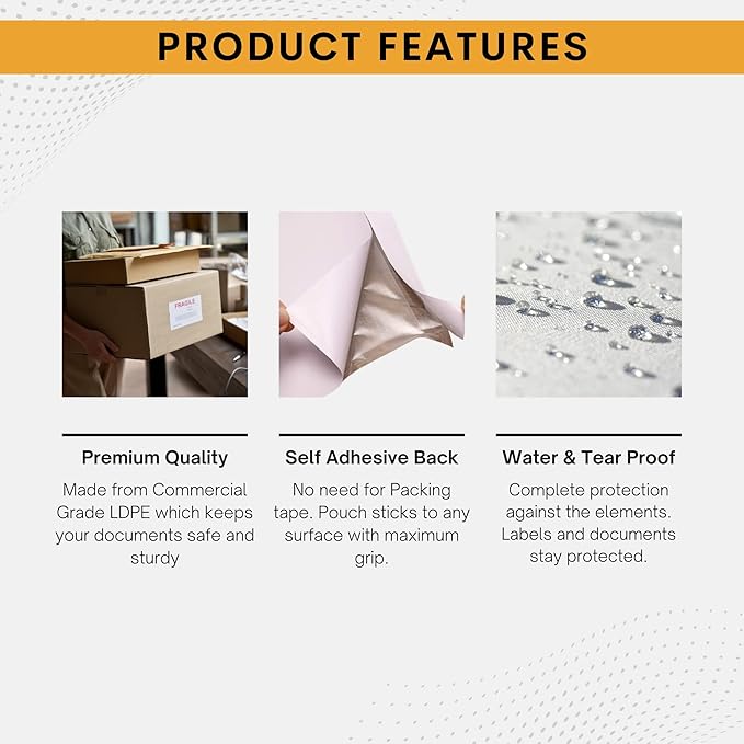 2000 Pack 7"x10" Shipping Label Sleeves – Clear Self-Adhesive Packing Slip Pouches, Waterproof Packing List Envelopes – Ideal for Shipping Documents, Mailing Labels, Invoices & Packing Slips