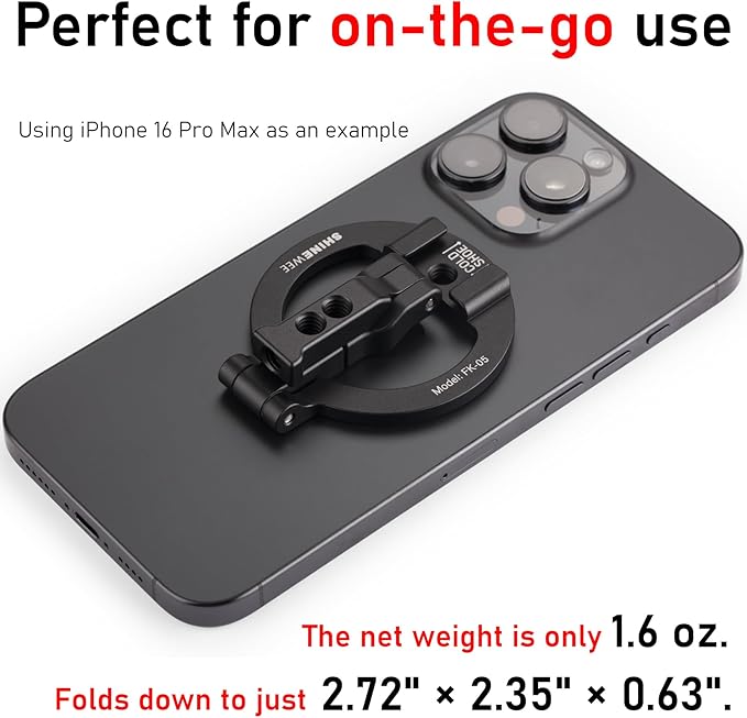 4-in-1 Magnetic Ring Phone Holder & 1/4" Tripod Thread & Cold Shoe Slot & Kickstand & Phone Grip, 360° Rotation for iPhone Series 12 13 14 15 16 17 & Magsafe Case
