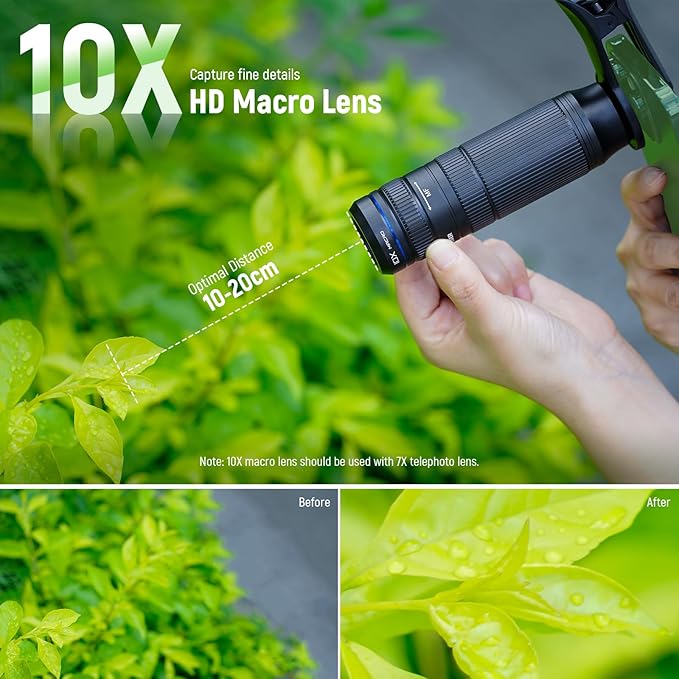 NEEWER 7X Telephoto Lens with Phone Camera Lens Clip, Detachable 10X Macro for 17mm Threaded Backplate/Phone Cage/Case Compatible with iPhone Samsung, LS-36 Ultra