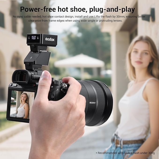 Godox TR-S TTL Camera Flash Hot Shoe Riser for Sony, Compatible with Godox iT30Pro iT20 iT22 IM20 IM22 IM30, 0-90° Tilting Head for Soft Bounce Light and Direct Flash