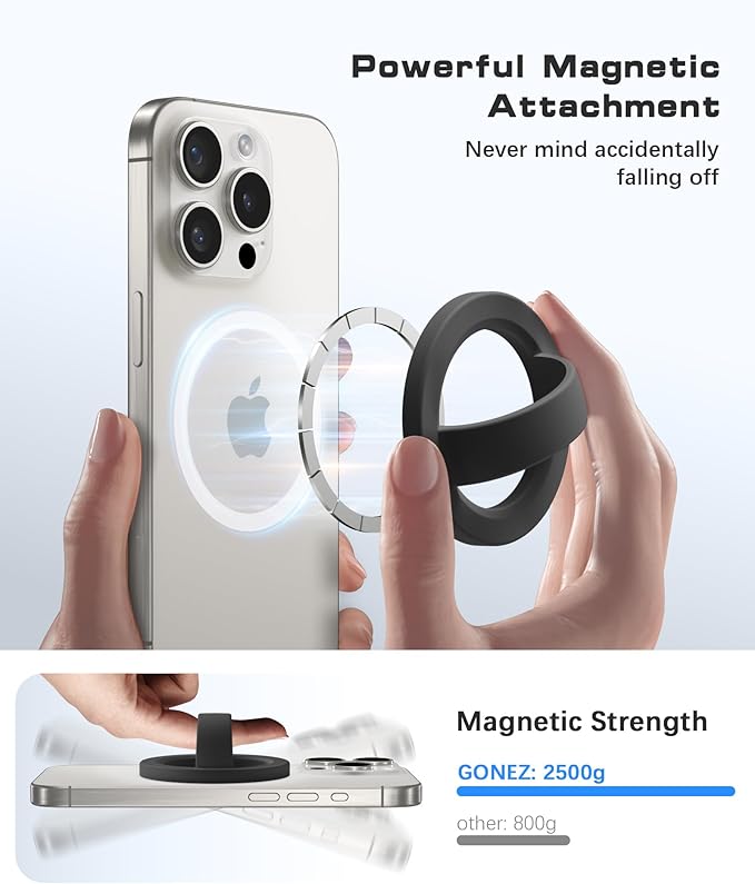 GONEZ Magnetic Phone Grip Compatible with MagSafe, Removable Silicone Loop Grip, Phone Ring Holder for Back of Phone for iPhone 17/16/15/14/13/12 Series, Black